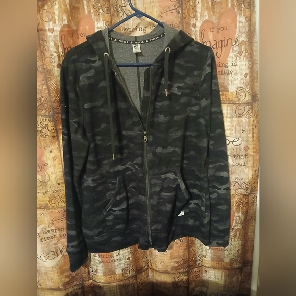 Women's Free2B Gray & Black Camo Full Zip-Up Hoodie Size L - Picture 2 of 10